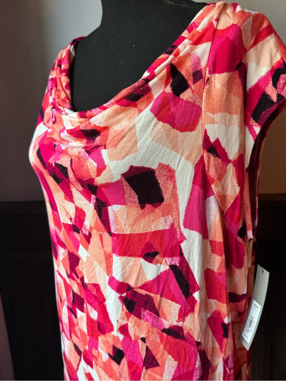 Apt. 9 Coral, Pink & Orange Abstract Cowl Neck Top 0X NWT - Picture 2 of 9